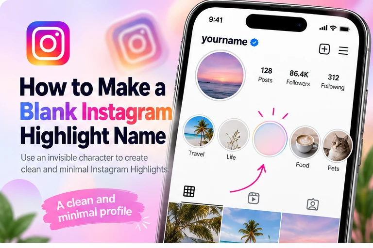 Instagram profile illustration showing a Story Highlight with an invisible blank title