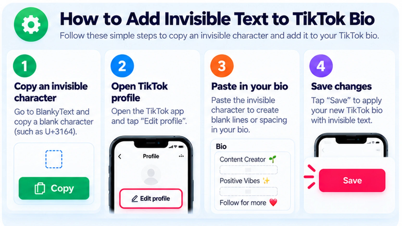 Four steps to add invisible Unicode text to a TikTok bio