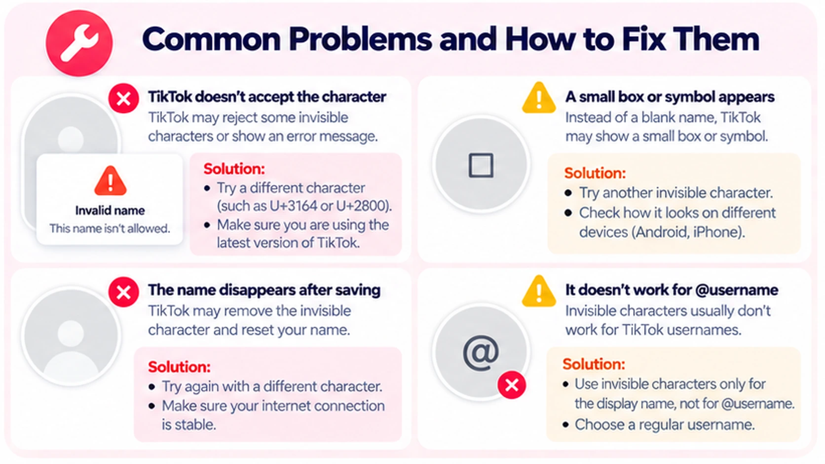Common invisible TikTok name problems and fixes
